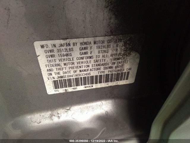 2010 HONDA FIT SPORT VIN: JHMGE8H41AC033495