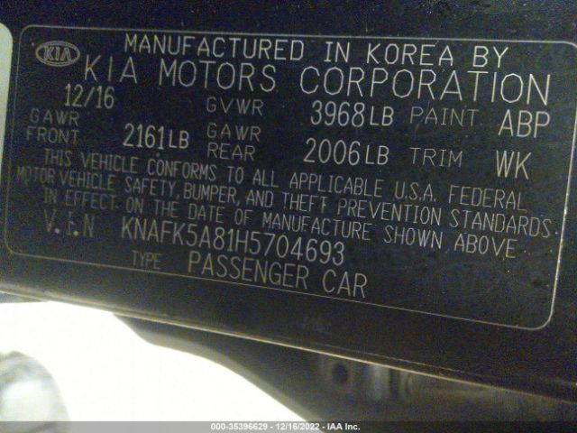 KNAFK5A81H5704693 KIA FORTE5