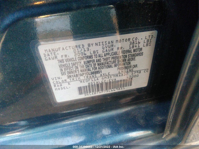 2013 NISSAN SENTRA SL VIN: 3N1AB7AP7DL669851