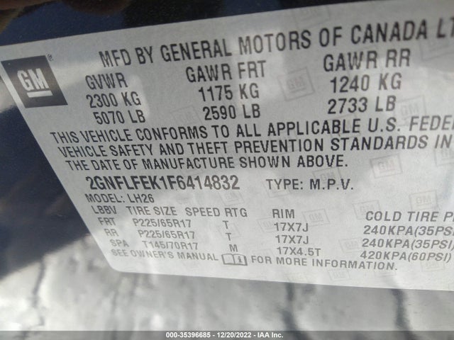 Chevrolet EQUINOX LT 2015 2GNFLFEK1F6414832 Image 11
