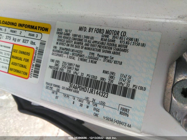 2018 Ford Fusion, VIN: 3FA6P0HD1JR144323