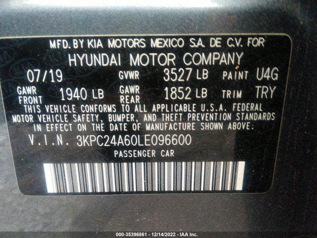 2020 HYUNDAI ACCENT SE VIN: 3KPC24A60LE096600