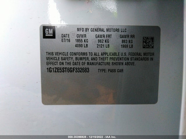 Chevrolet MALIBU LT 2016 1G1ZE5ST6GF332683 Image 9