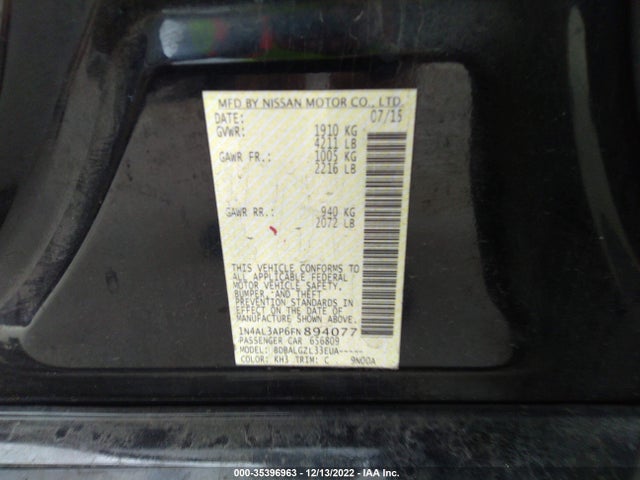 2015 NISSAN ALTIMA 2.5 VIN: 1N4AL3AP6FN894077