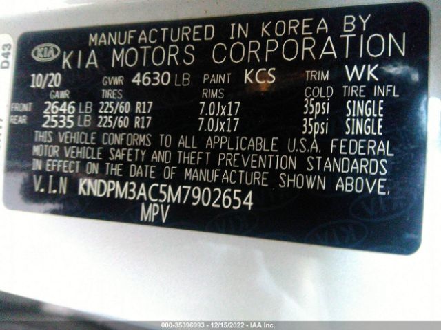 KNDPM3AC5M7902654 KIA Sportage Lx