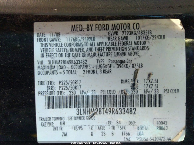 Lincoln MKZ 2009 3LNHM28T49R633482 Image 10