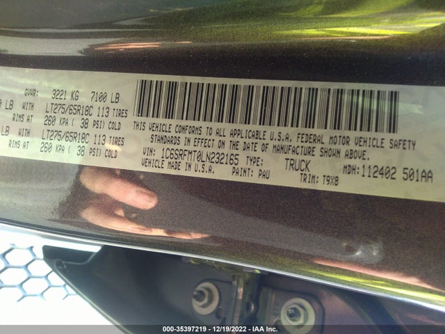 2020 Ram 1500, VIN: 1C6SRFMT0LN232165