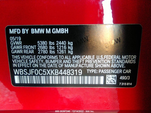 2019 BMW M5, VIN: WBSJF0C5XKB448319