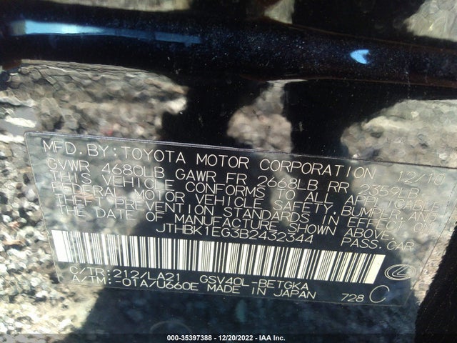 Lexus ES 350 2011 JTHBK1EG3B2432344 Image 10