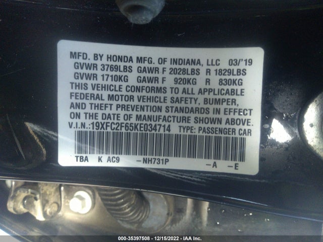 Honda Civic Sedan Lx 2019 19XFC2F65KE034714 Image 11