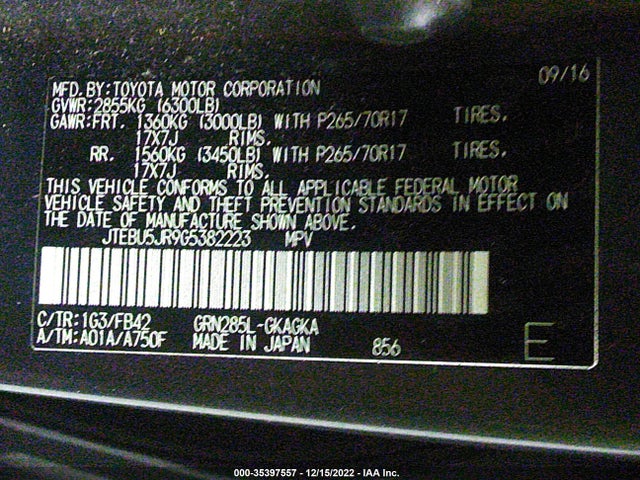 2016 Toyota 4Runner, VIN: JTEBU5JR9G5382223