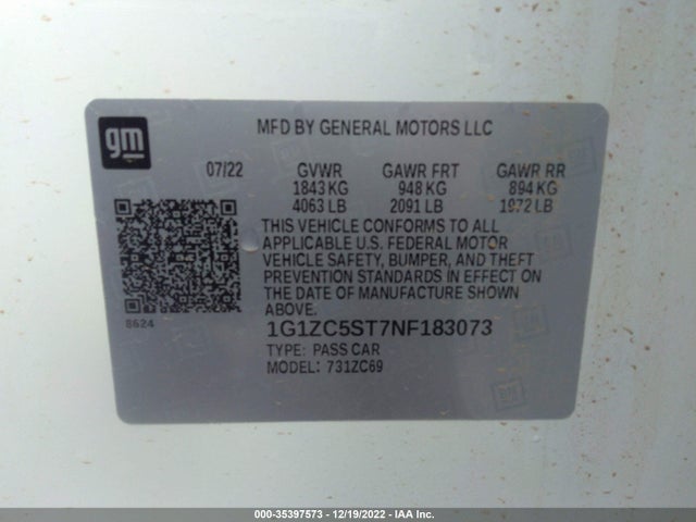 Chevrolet MALIBU LS 2022 1G1ZC5ST7NF183073 Image 9