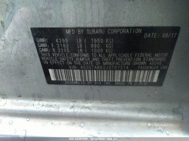 4S3GTAB62J3701314 Subaru Impreza Premium