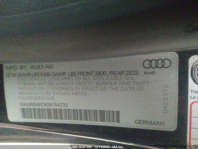 2016 Audi A7, VIN: WAUWGAFC9GN154732