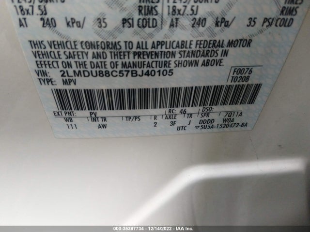 Lincoln MKX 2007 2LMDU88C57BJ40105 Image 14