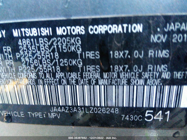 JA4AZ3A31LZ026248 Mitsubishi Outlander Es/se/sel/le/sp