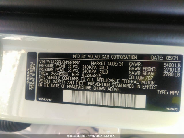 Volvo Xc60 Inscription 2021 YV4A22RL6M1881887 Image 9