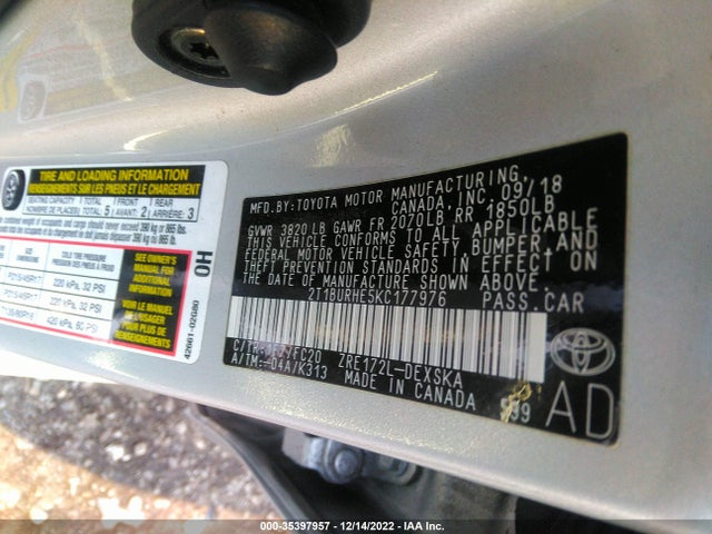 2019 Toyota Corolla, VIN: 2T1BURHE5KC177976