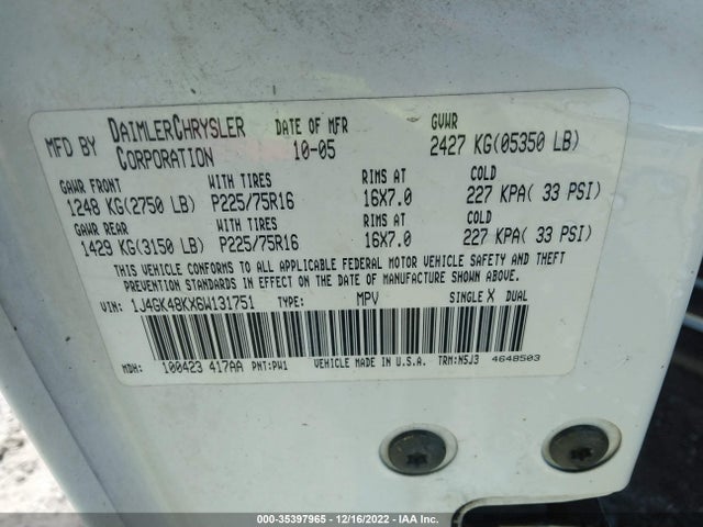 1J4GK48KX6W131751 Jeep Liberty