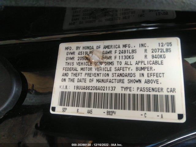 Acura TL 2006 19UUA66206A021137 Image 10