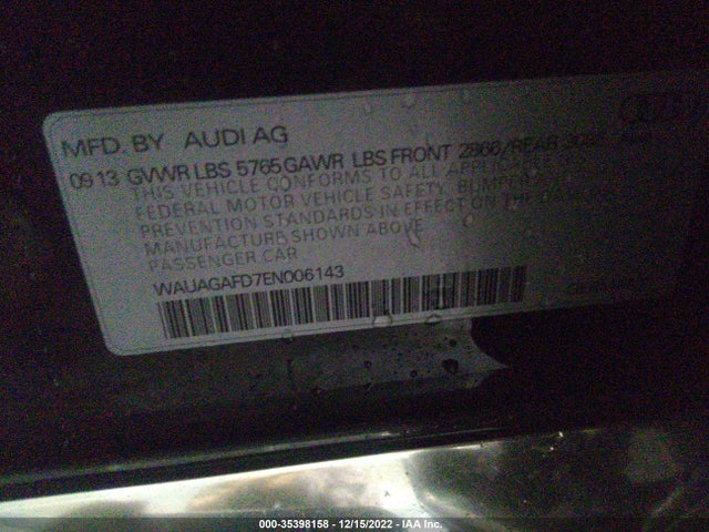 2014 AUDI A8 3.0T VIN: WAUAGAFD7EN006143