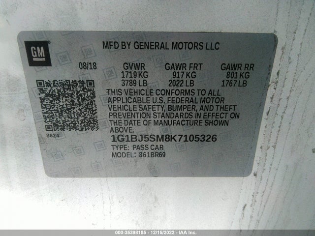 Chevrolet Cruze 2019 1G1BJ5SM8K7105326 Image 10