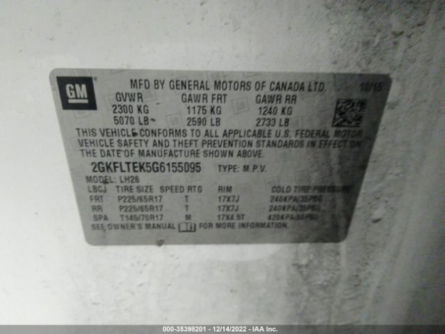 2GKFLTEK5G6155095 GMC Terrain Sle