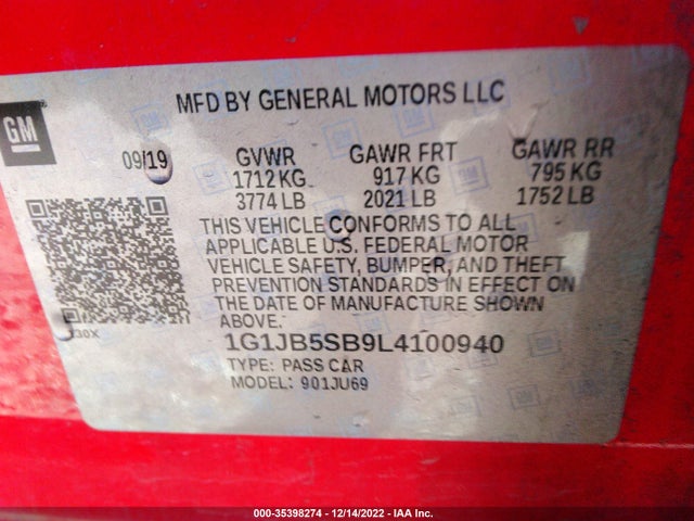 Chevrolet SONIC LS 2020 1G1JB5SB9L4100940 Image 10
