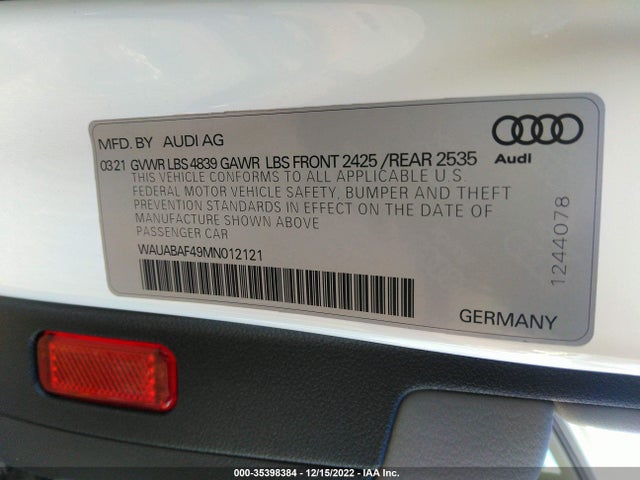 2021 Audi A4, VIN: WAUABAF49MN012121