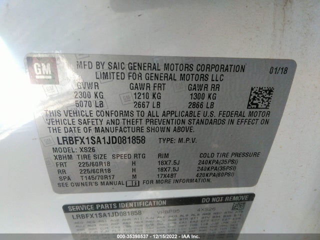2018 Buick Envision, VIN: LRBFX1SA1JD081858
