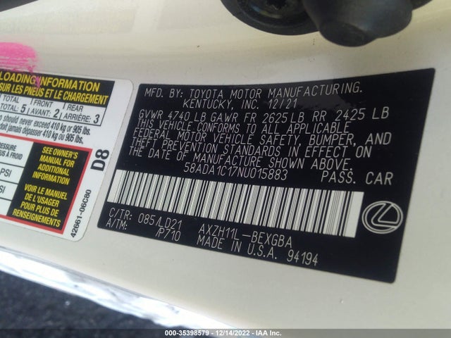 2022 Lexus ES, VIN: 58ADA1C17NU015883