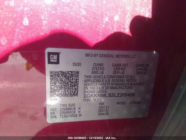 2020 GMC Acadia, VIN: 1GKKNMLS2LZ200459