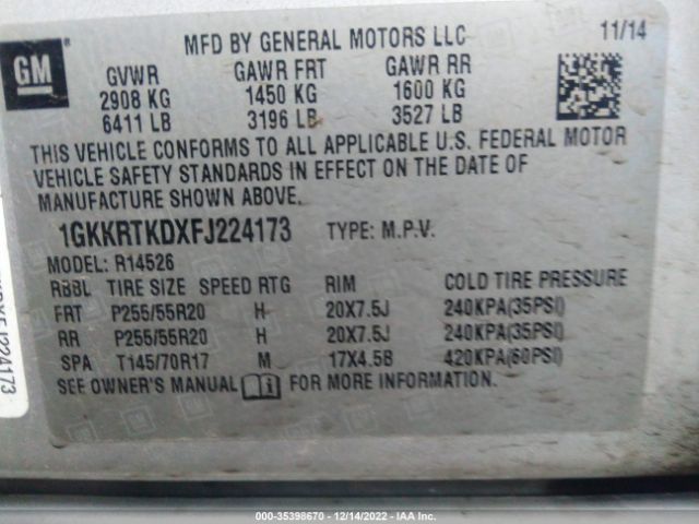 1GKKRTKDXFJ224173 GMC Acadia Denali