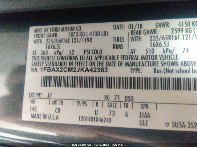 2018 Ford Transit, VIN: 1FBAX2CM2JKA42383