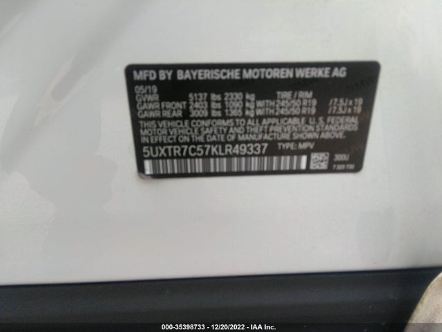 BMW X3 Sdrive30i 2019 5UXTR7C57KLR49337 Image 9