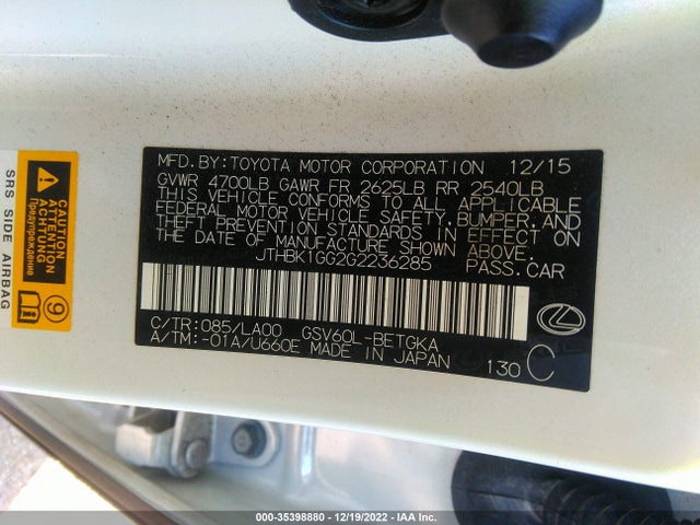 2016 Lexus ES, VIN: JTHBK1GG2G2236285