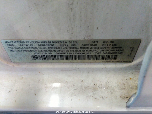 Volkswagen JETTA SEDAN 2007 3VWGF71K27M036153 Image 10