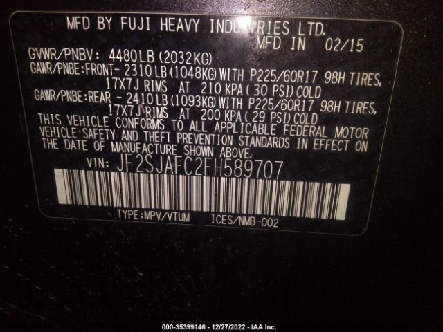 JF2SJAFC2FH589707 Subaru Forester 2.5i Premium
