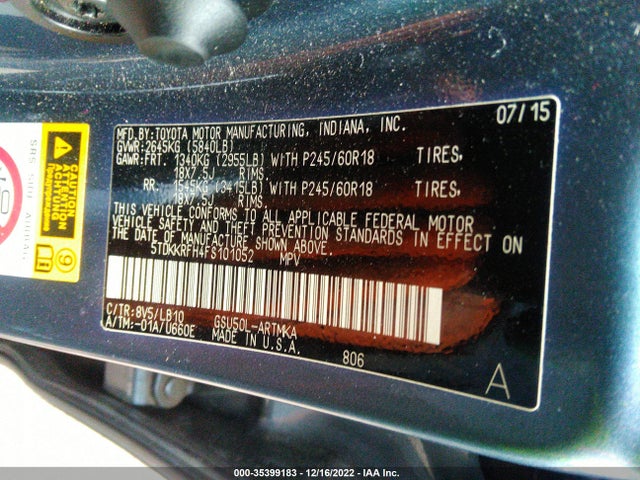 2015 Toyota Highlander, VIN: 5TDKKRFH4FS101052