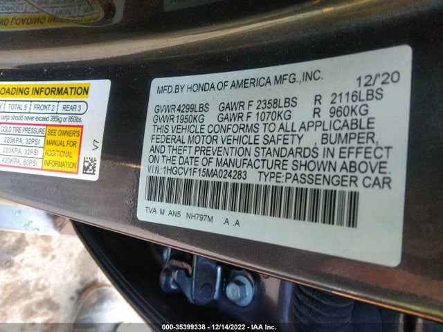 2021 HONDA ACCORD SEDAN LX VIN: 1HGCV1F15MA024283