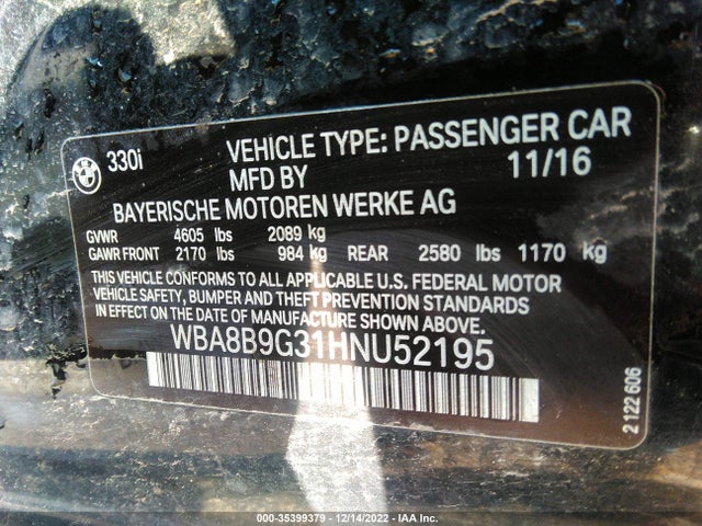 2017 BMW 3 Series, VIN: WBA8B9G31HNU52195