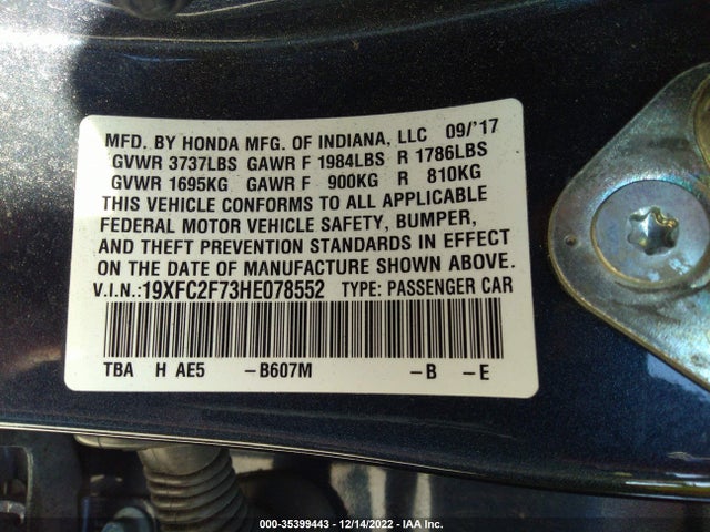 Honda Civic Sedan Ex 2017 19XFC2F73HE078552 Image 9