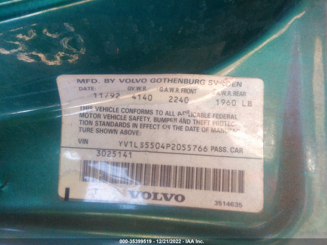 1993 VOLVO 850 VIN: YV1LS5504P2055766