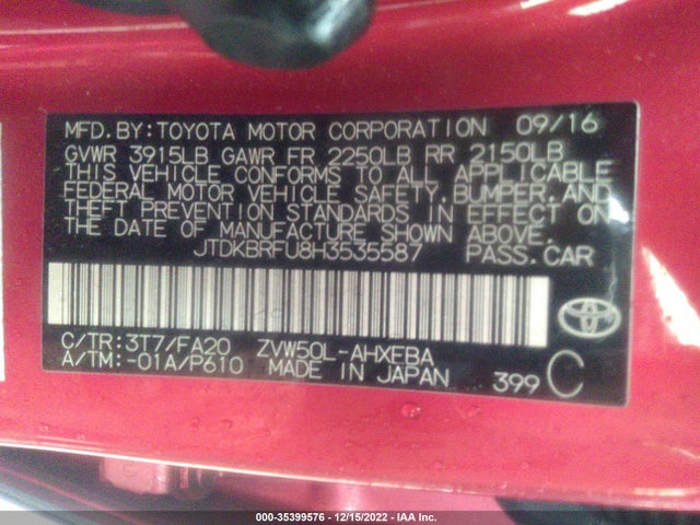 2017 Toyota Prius, VIN: JTDKBRFU8H3535587