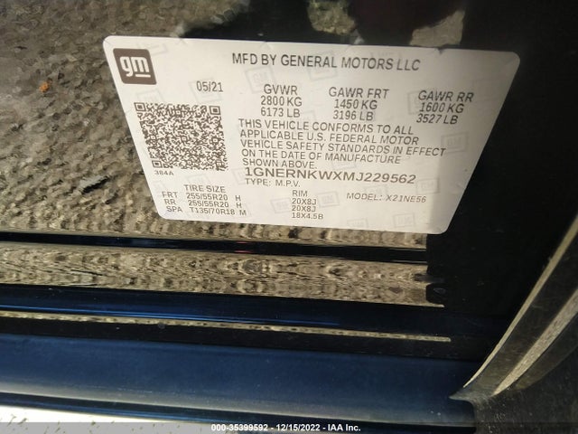2021 Chevrolet Traverse, VIN: 1GNERNKWXMJ229562