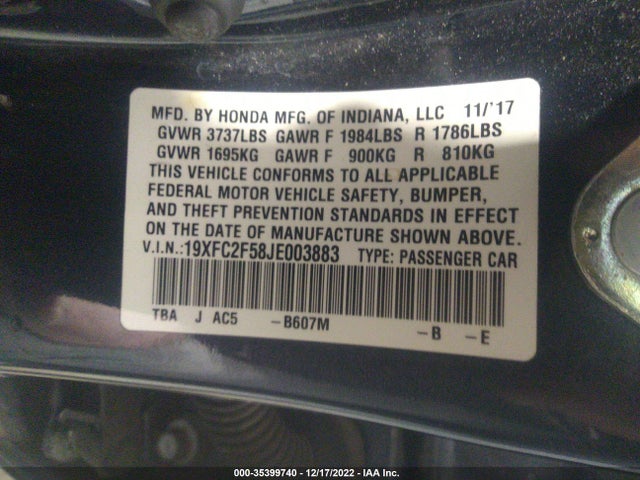 Honda Civic Sedan Lx 2018 19XFC2F58JE003883 Image 10