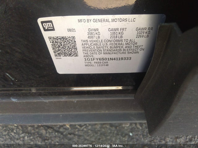 2022 Chevrolet Bolt EUV, VIN: 1G1FY6S01N4119333
