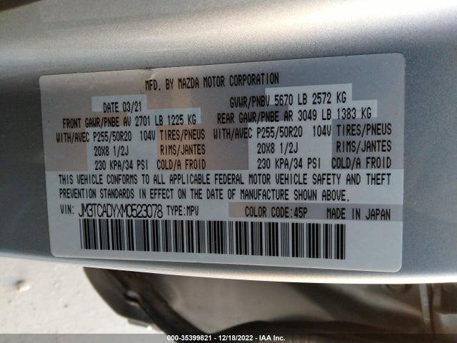 2021 Mazda CX-9, VIN: JM3TCADYXM0523078