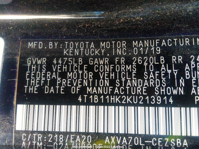 2019 Toyota Camry, VIN: 4T1B11HK2KU213914