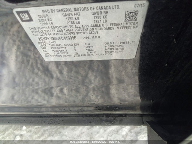 GMC Terrain Slt 2015 2GKFLXE32F6418996 Image 9